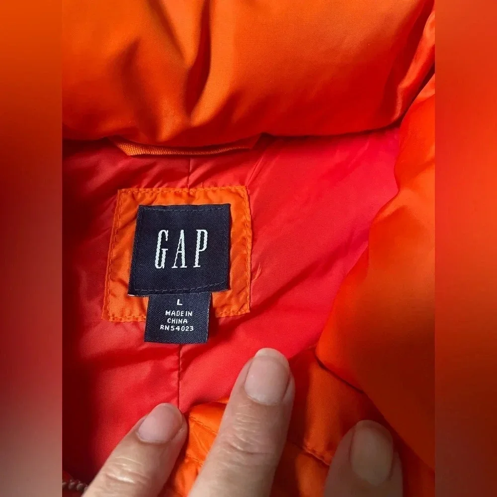 Vintage Y2K GAP Bright Orange Nylon Down Quilted Puffer Vest Size Large - Picture 10 of 10